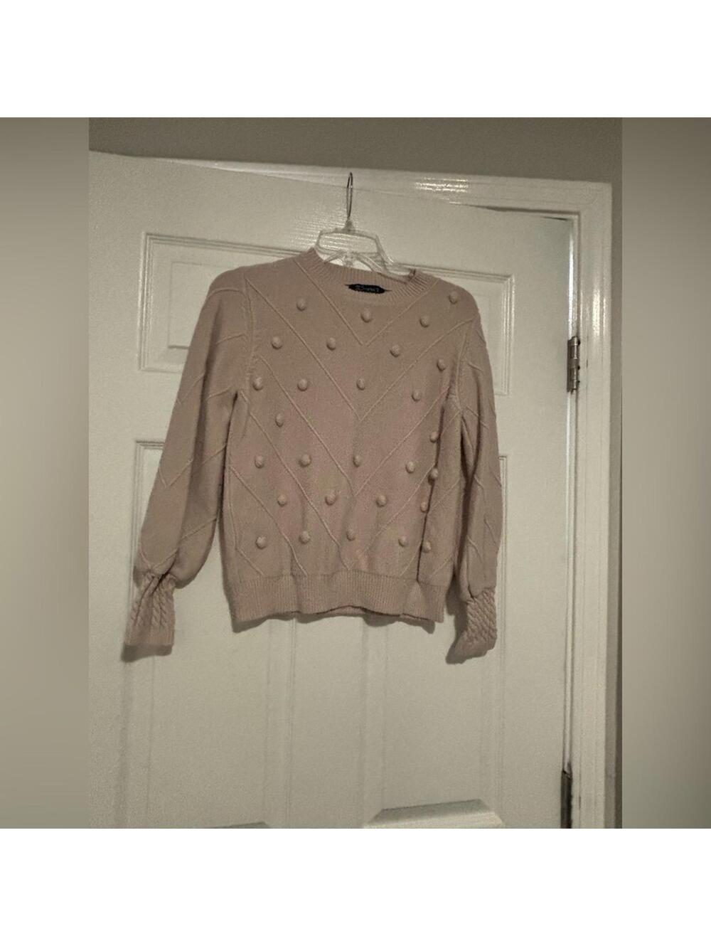 Simple Women's Blush Sweater with Pom Pom Design